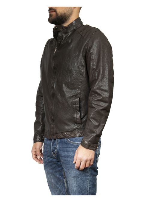 Dark brown washed leather biker jacket PK BY PASKAL | 720NAPPA NAT WASH-MORO